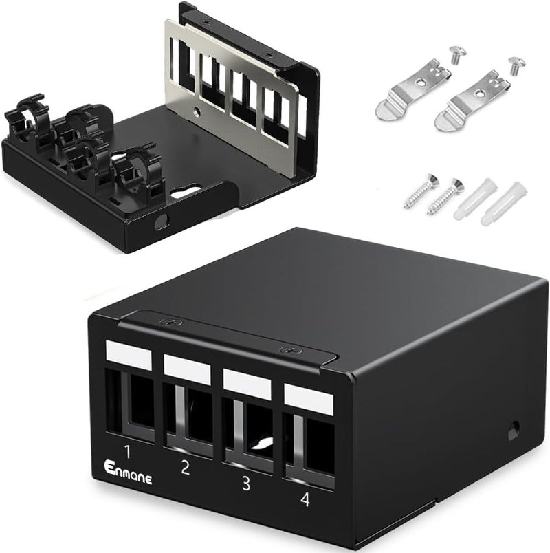Enmane 4 Port Patch Panel Blank Keystone Patch Panel UTP&STP Compatible with LC/SC/ST/FC/USB/HDMI Keystone Jack for Desk Mount Home Ethernet Termination Box - Image 1